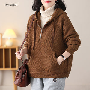 Áo hoodies len nhung đập caro dài tay chần lông - NU8087