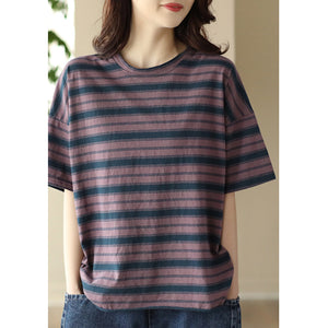 Áo T-shirt ngắn tay cổ tròn kẻ sọc - NU8453