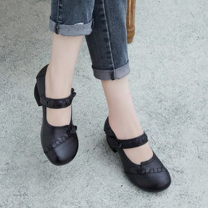 Giày da retro đế cao quai đan thủ công - OD1186