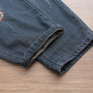 Quần baggy denim lưng thun thêu vòng tròn trừu tượng - NU7787