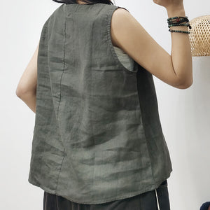 Áo T-shirt linen sát nách cổ V đơn sắc - NU8420