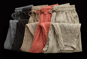 Quần baggy linen lưng thun dây rút ống túm xếp ly - NU7477