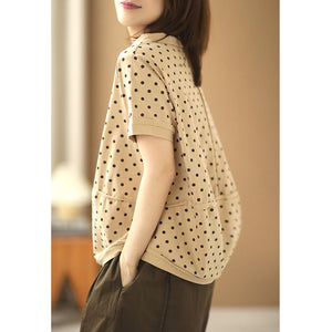 Áo T-shirt ngắn tay cổ pipi chấm bi - NU7292