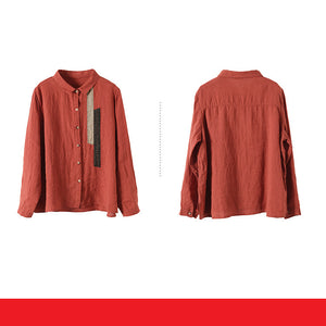 Áo sơ mi linen dài tay cổ đức may hai dải vải  - NU6717