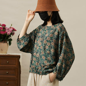 Áo sơ mi tay lửng cổ tròn in hoa văn retro một túi - NU8558