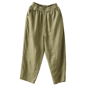 Quần baggy linen lưng thun kiểu đai đính khuy - NU7335