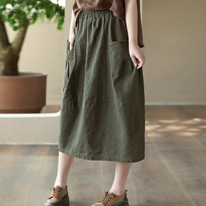 Chân váy linen retro hai túi ngang xếp ly - NU8520
