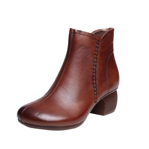 Giày da retro may tay khóa kéo đế cao - OD0952