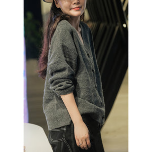 Áo khoác len cashmere dài tay cổ V kiểu gân nổi - NU7734