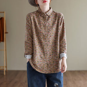 Áo sơ mi linen dài tay cổ pipi in hoa liti - NU8245