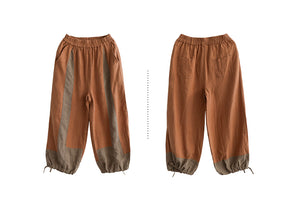 Quần baggy linen lưng thun phối vải màu gấu thắt dây - NU7367