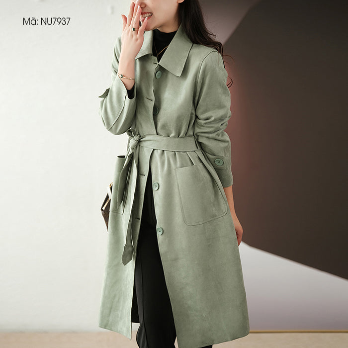 Áo khoác trench coat da lộn dài tay - NU7937
