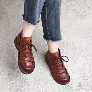 Giày da retro cao cổ cột dây khóa kéo - OD0988