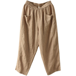 Quần baggy linen lưng thun túi vuông một màu - NU6970