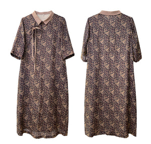 Đầm liền linen ngắn tay cổ pipi khuy chéo in hoa liti - NU8277