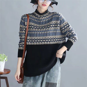 Áo len đan dài tay cổ lọ hoa văn cổ điển - NU6194