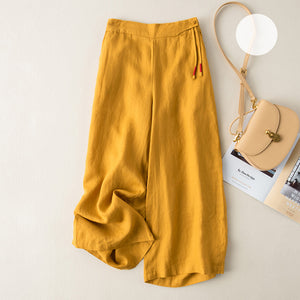 Quần baggy linen lưng thun kiểu dây rút ống rộng - NU8234