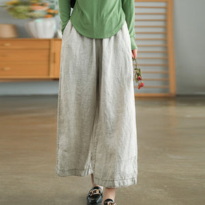 Quần baggy linen lưng thun ống rộng may chỉ nổi - NU7694