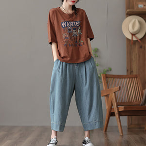 Quần baggy denim ống suông cạp cao hai túi chéo - NU7102