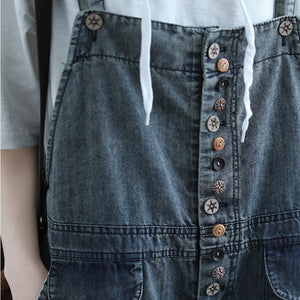 Quần baggy yếm denim retro kiểu nhiều nút - NU6630
