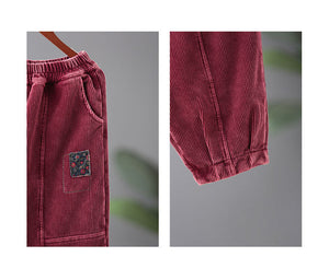 Quần baggy nhung tăm lưng thun ghép vải hoa - NU8092