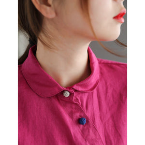 Áo sơ mi linen ngắn tay cổ pipi khuy tròn màu sắc - NU5682