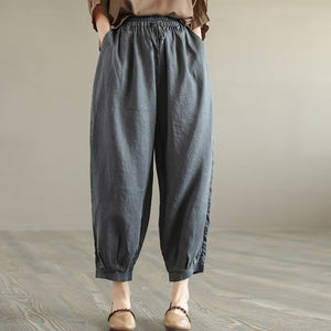 Quần baggy linen lưng thun dây rút gấu túm xếp ly - NU7555