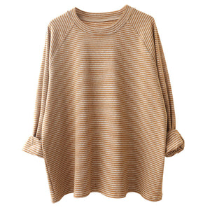 Áo T-shirt dài tay cổ tròn kẻ sọc nhỏ - NU7696
