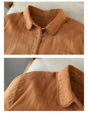 Áo sơ mi linen dài tay cổ pipi viền ren - NU8247