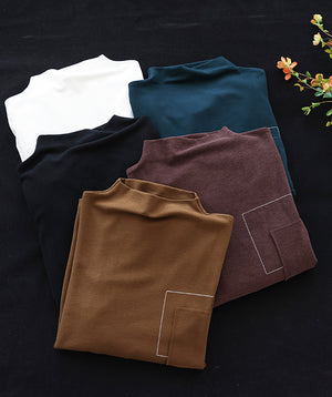 Áo T-shirt dài tay cao cổ một túi kiểu - NU8112