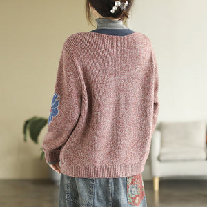 Áo khoác len cardigan dài tay cổ V móc những bông hoa - NU8065