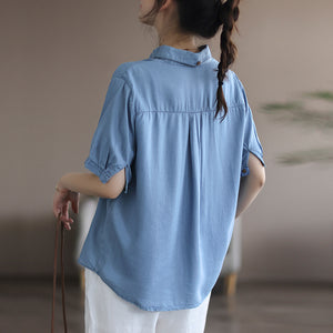 Áo sơ mi ngắn tay cổ đức khuy kiểu một túi tròn - NU8159