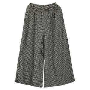 Quần baggy linen lưng thun kẻ sọc caro nhỏ ống rộng - Q258