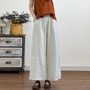 Quần baggy linen lưng thun ống rộng một màu - NU7218