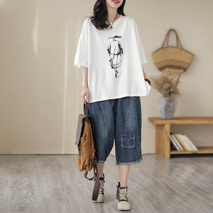 Quần baggy lửng denim lưng thun một túi vuông kiểu - NU8602