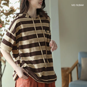 Áo hoodies ngắn tay kẻ sọc in ngôi sao - NU8441