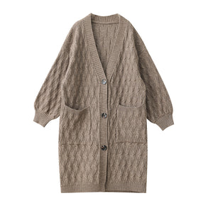 Áo khoác len trench coat dài tay kiểu bện thừng mắt cáo - NU7841