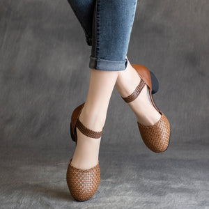 Giày da retro velcro kiểu dệt tay - NU5205