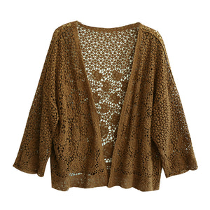 Áo khoác cardigan dệt kim ngắn tay thêu hoa lá - NU7550