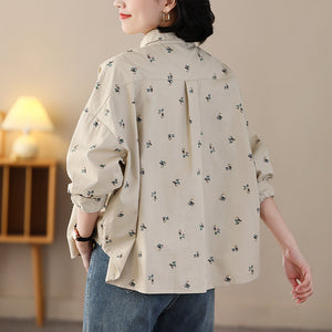 Áo sơ mi dài tay cổ pipi một túi in hoa lá vạt mullet - NU8237