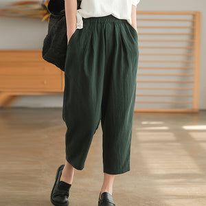 Quần baggy linen lưng thun một màu hai túi chéo - NU6929