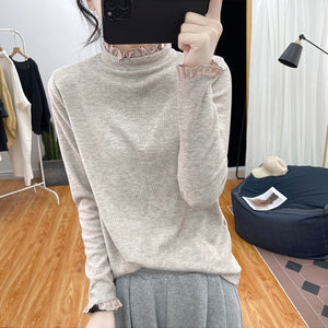 Áo T-shirt dài tay cổ lọ kiểu đính ren - NU8000