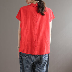 Áo sơ mi linen ngắn tay cổ pipi khuy cài sau một màu - NU8559