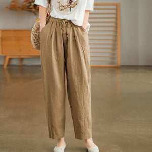 Quần baggy linen lưng thun dây rút hai túi chéo - NU6729