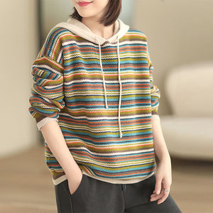 Áo hoodies len dệt kim dài tay kẻ sọc sắc màu - NU8120