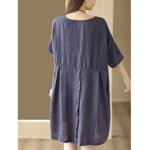 Đầm liền linen ngắn tay cổ tròn in bức tranh tĩnh vật - NU8668