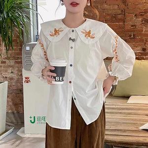 Áo sơ mi linen Morigirl dài tay thêu đối xứng khuy sắc màu - NU8321