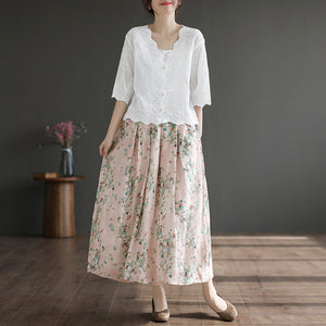 Áo khoác cardigan linen ngắn tay thêu hoa văn cổ V - NU8663