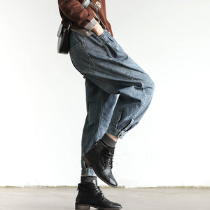 Quần baggy denim một màu lưng thun khuy gấu - NU3421 - kamaka.vn - thời trang nhật