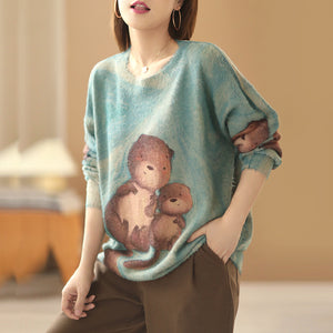 Áo len cashmere dài tay vẽ hoạt hình - NU6169